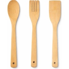 Bambu Mutfak Seti, Kaşık, Çatal, Spatula, Doğal , Çizmez, Tava Dostu, 3 Parça,bambu Mutfak Gereçleri