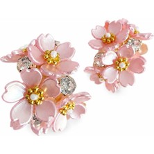 Poseidons Jewellery Kadın Pembe Çiçek Figürlü Inci Detaylı Sakura Bloom Çiçek Küpe