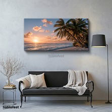 Tablofest Yatay Panoramik Kanvas Tablo Palmiye Ağaçları Manzara Tablosu Ev Ofis Duvar Dekoru
