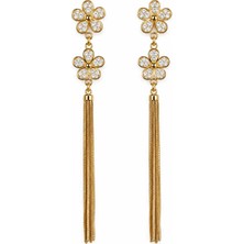 Lovecharm Kadın Gold Renk Zirkon Taşlı Çiçek Figürlü Sallantılı Zincir Küpe