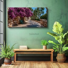 Tablofest Yatay Panoramik Kanvas Tablo Begonvil Çiçekli Yol Manzara Tablosu Ev Ofis Duvar Dekoru
