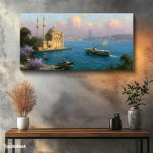 Tablofest Yatay Panoramik Kanvas Tablo Ortaköy Camii Istanbul Boğazı Manzara Tablosu Ev Ofis Duvar Dekoru