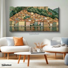 Tablofest Yatay Panoramik Kanvas Tablo Italya Kasabası Manzara Tablosu Ev Ofis Duvar Dekoru