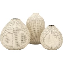 Creative Co-Op DF0842 Beyaz Taş Desenli Siyah Puantiyeli (3'lü Set) Vazo