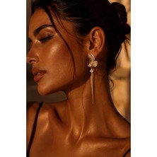 Lovecharm Kadın Gold Golden Butterfly Zirkon Taşlı Kelebek Sallantılı Tarz Küpe