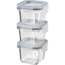 Ikea 3 Adet Cam Saklama Kabı Seti 180 Ml, Kare-Vakumlu Mini Kaplar