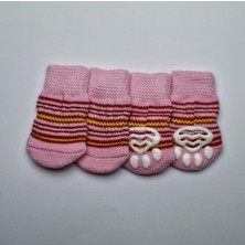 Petistera Kaymaz Tabanlı Köpek Çorabı (Pembe-Kırmızı Çizgili, S - Boy 6 Cm, En 3 Cm)