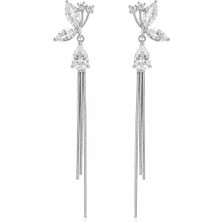 Lovecharm Kadın Gümüş Renk Zirkon Taşlı Sallantılı Zincir Küpe