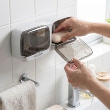 Aletools   Duvara Monte Ikili Kapaklı Plastik Katı Sabunluk Organizer - Banyo & Mutfak Için Yapışkanlı Sabun Kutusu ve Düzenleyici