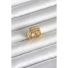 Aletools  316L Çelik Gold Renk Hasır Model Kadın Yüzük