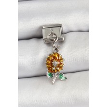 Aletools  316L Çelik Sallantılı Ayçiçeği Model Gümüş Renk Nomination Charm