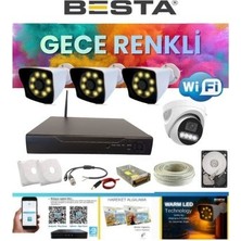 Aletools 3 Dış 1 Iç 4 Kameralı Gece Renkli Wıfı Ozellikli 3 Tb HDD Dahil Güvenlik Kamera Seti