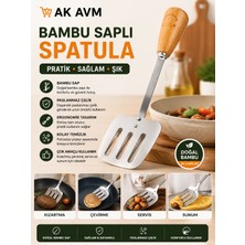 Ak Avm Bambu Saplı Paslanmaz Çelik Spatula Mutfak Servis Çevirme Kızartma Izgara Spatulası