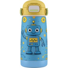 Puccon 420 ml Mavi Robot Desenli Erkek Çocuk Paslanmaz Çelik Matara Suluk - 60009