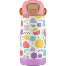 Puccon 420 ml Pembe Lila Geometrik Şekiller Kız Çocuk Çelik Matara Suluk - 60003