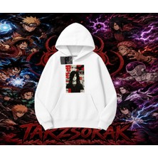 Tarzsokak Madara Uchiha Naruto Anime Karakteri Oversize Unisex Kapşonlu Sweatshirt Beyaz