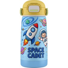 Puccon 420 ml Mavi-Sarı Erkek Çocuk Paslanmaz Çelik Matara 60010 - Uzay ve Astronot Baskılı
