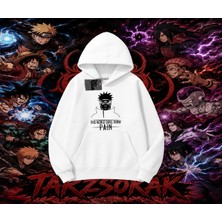 Tarzsokak Pain Nagato Naruto Anime Karakter Oversize Unisex Kapşonlu Sweatshirt Beyaz