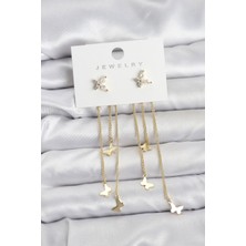 Kelebek Model Gold Renk Pirinç Sallantılı Kadın Küpe