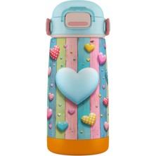 Puccon 420 ml Turkuaz Pembe Kız Çocuk Kalp Desenli Çelik Matara - 60012