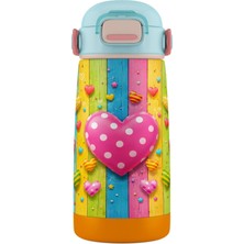 Puccon 420 ml Paslanmaz Çelik Kız Çocuk Okul Termosu-Matarası - 60015 - Pembe Kalp Desenli