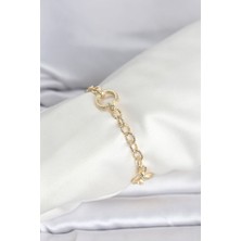cm 14K Gold Renk Lazerli Halka Model Kadın Bileklik