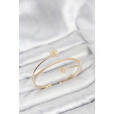 Yonca Çiçek Model Pirinç Gold Renk Kadın Bileklik