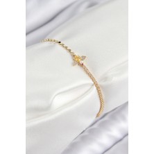 Pirinç Zirkon Taşlı Arı Model Ezme Zincir Gold Renk Kadın Bileklik