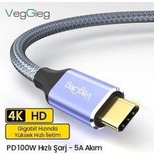 USB 3.1 Type-C Pd 100W 5A 10GBPS 4K 60Hz Destekli Kablo 1 Metre