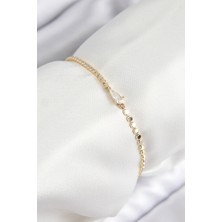 Pirinç Zirkon Taşlı Damla Model Ezme Zincir Gold Renk Kadın Bileklik