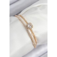Pirinç Zirkon Taşlı Baget Model Gold Renk Kadın Bileklik