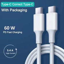 Type-C Pd Kablo 100 cm Şarj ve Data Kablosu 60W 3.4 Amper Hızlı Şarj Kablosu USB C To USB C