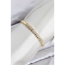 cm Arpa Model Zirkon Taşlı Vıp Seri Gold Renk Pirinç Kadın Bileklik