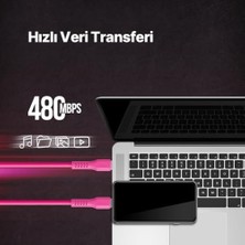 Usb-C - Usb-C 120CM 60W Pd/qc Hızlı Şarj/data Kablosu Neon 2DK59N (Neon Pembe)