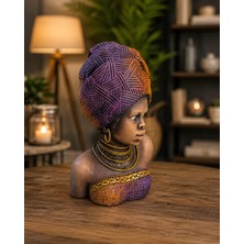 Gardenya Afrika Esintili El Boyaması Dekoratif Kadın Büstü Biblo ( Polyester 36X 24 )