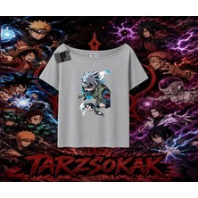Tarzsokak Kakashi Hatake Naruto Anime Karakteri Kadın Kayık Yaka Tişört Beyaz