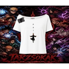 Tarzsokak Pain Nagato Naruto Anime Karakter Kadın Kayık Yaka Tişört Beyaz