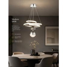 AVİZE Modern LED Halkalı Avize Krom Kristal Detaylı Şık Salon ve Oturma Odası Sarkıt Aydınlatma 3 Renk