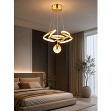 AVİZE Modern LED Halkalı Avize Gold Kristal Detaylı Şık Salon ve Oturma Odası Sarkıt Aydınlatma 3 Renk