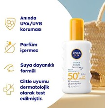 Sun SPF50 Anında Güneş Koruyucu Sprey 200ML, Hassas Ciltler Için Yatıştırıcı, Uva Uvb Koruması