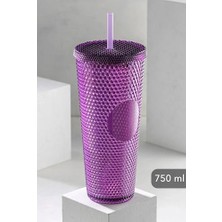 Kristal Desen 750 ml Pipetli Soğuk Içecek/kahve Bardağı Mor