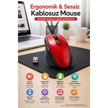 Open City Kırmızı Kablosuz Sessiz Mouse USB Alıcılı Ergonomik Optik Bilgisayar Faresi Ofis ve Laptop Pc MS6300