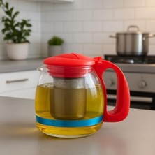 700 ml Süzgeçli Cam Çaydanlık Üstü Demlik Kırmızı
