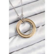 Clariss 316L Çelik Zirkon Taşlı Dönen Daire Model Gold ve Gümüş Renk Kadın Kolye