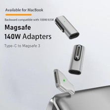Type-C - Magsafe 3 ile Uyumlu Manyetik Şarj Adaptörü Çevirici 140W Hızlı Şarj Desteği, LED Göstergeli Gümüş Sfu-3