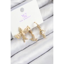 Clariss Pirinç Zirkon Taşlı 3'lü Kuş Model Gold Renk Kadın Küpe
