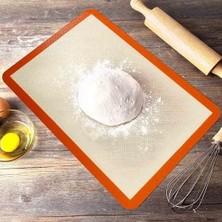 Silikon Pişirme Matı, Turuncu Kenarlı, Yapışmaz Fırın Tepsisi Altlığı