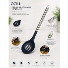 Delikli Servis Kaşığı Silikon ve Paslanmaz Çelik 34 cm Lacivert
