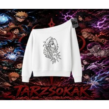Tarzsokak Deidara Naruto Anime Karakteri Kadın Kayık Yaka Sweatshirt Beyaz