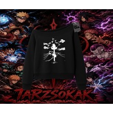 Tarzsokak Itachi Uchiha Naruto Anime Karakteri Kadın Kayık Yaka Sweatshirt Beyaz